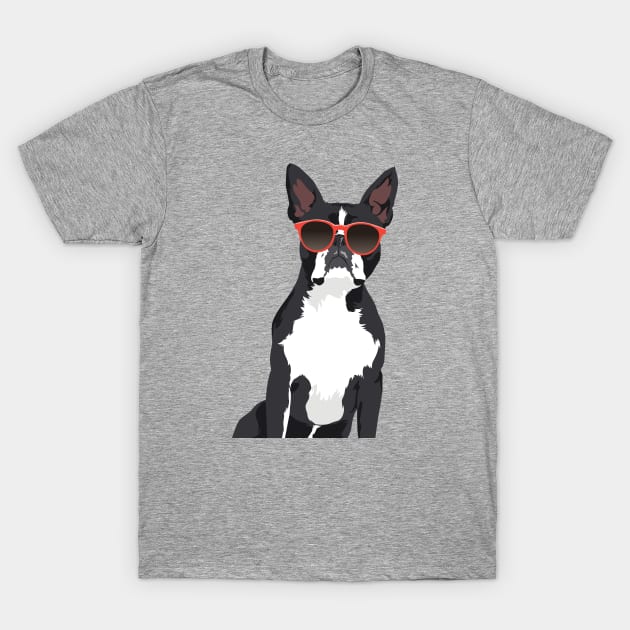 Cool Hipster Black and White Boston Terrier T-Shirt for Dog Lovers T-Shirt by riin92